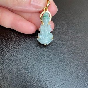 Small Kwan Yin Jade Buddha Pendant Solid Gold Lady